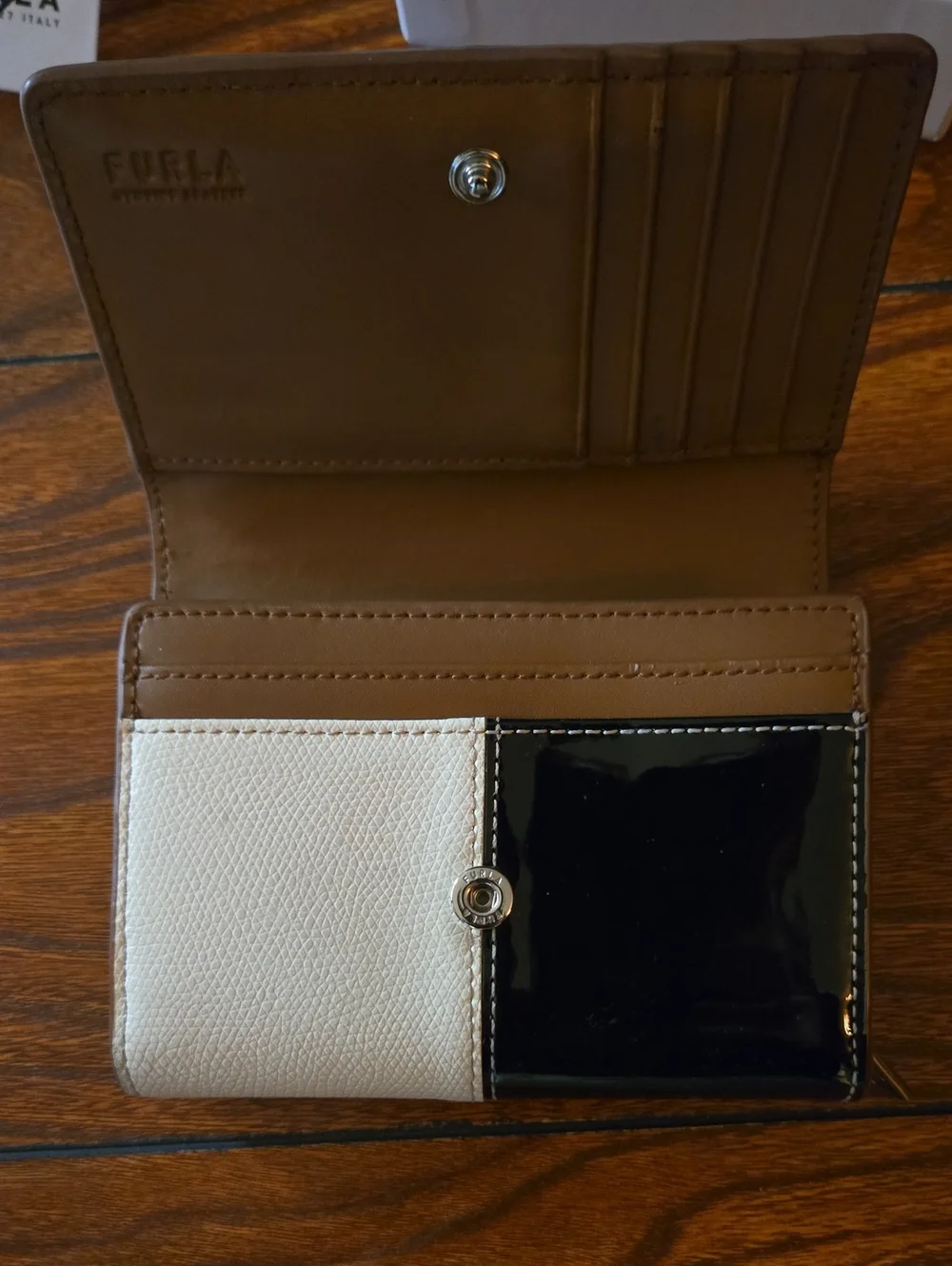Furla Brown Tricolor Leather Card Holder with Silver Hardware